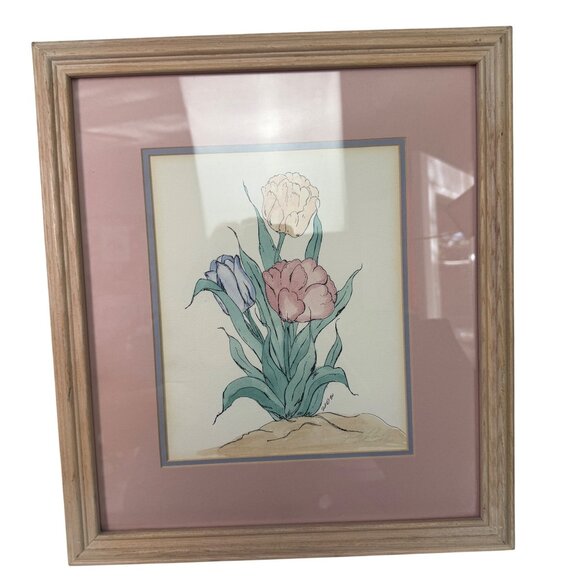 Judy Labrum Handpainted Watercolor Tulip Artwork Framed Limited Edition Matte Fr - Picture 5 of 6